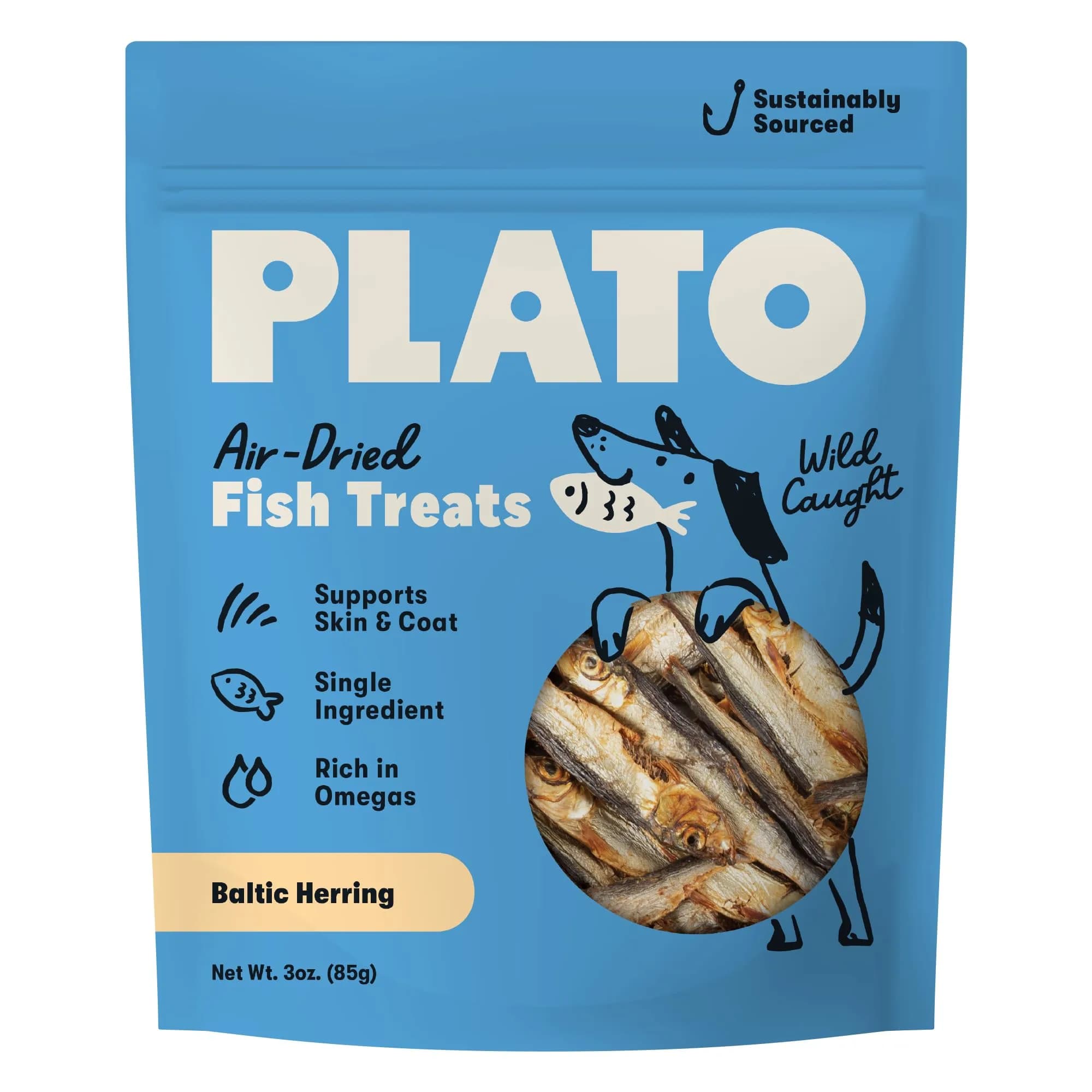 PLATO Single Ingredient Baltic Herring Dog Treats, 3 oz | Omega-Rich, Air-Dried Fish for Skin & Coat Support