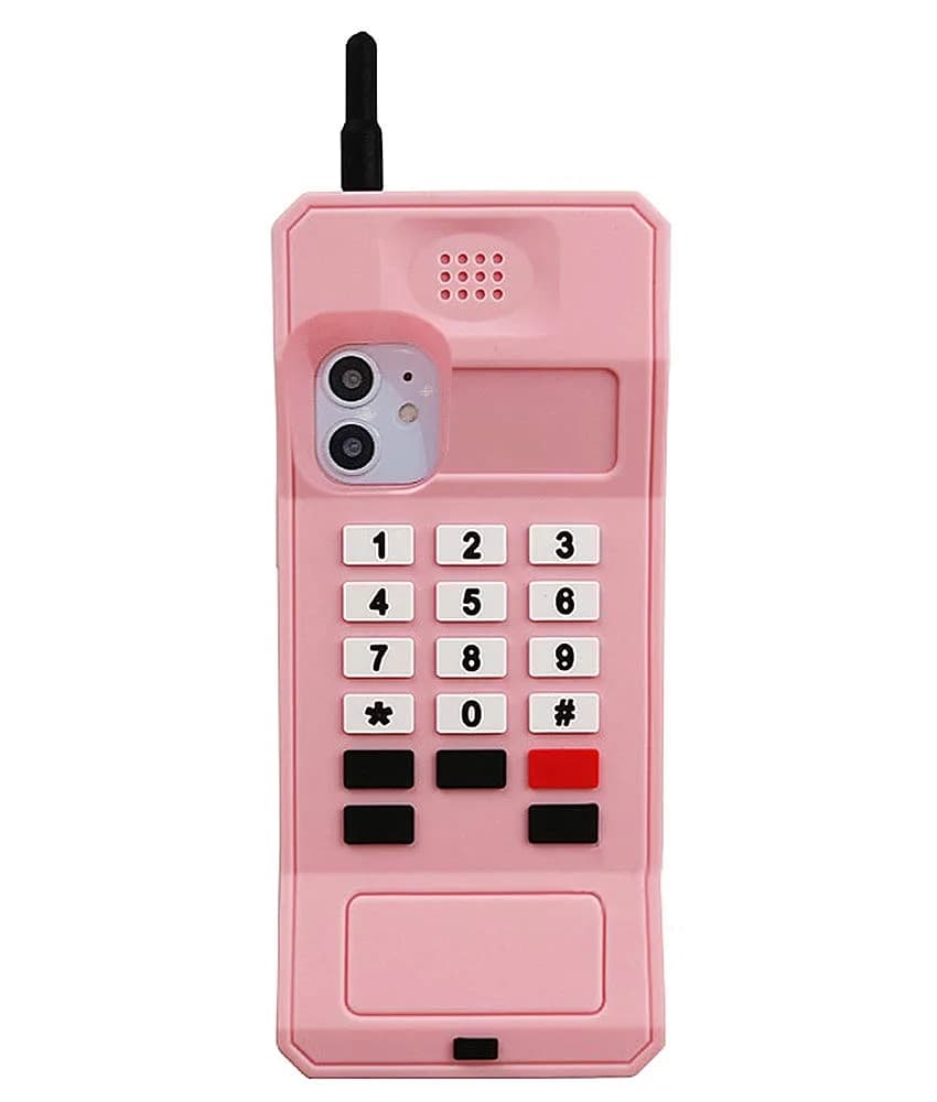 UnnFiko Retro Cellphone Pink Silicone Case for iPhone 17 Pro Max (6.9-inch) | Fun Stand Case with Full Body Protection — Retro Cellphone Pink / iPhone 14