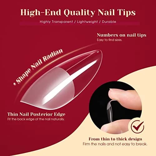 ROSALIND 264PCS Half Matte Almond Fake Nail Tips | Medium Full Cover Acrylic Nails for Women (264 pcs, Half Matte) thumbnail 3