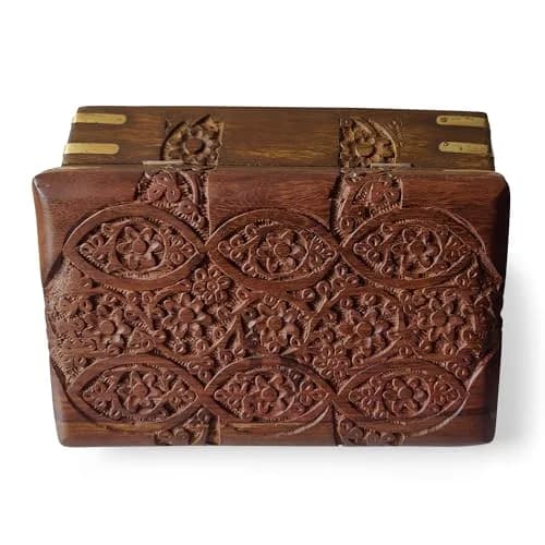 GURU JEE Hand Carved Wooden Jewellery Box 20 cm (8 Inch) | Decorative Floral Carvings Multipurpose Organiser thumbnail 4