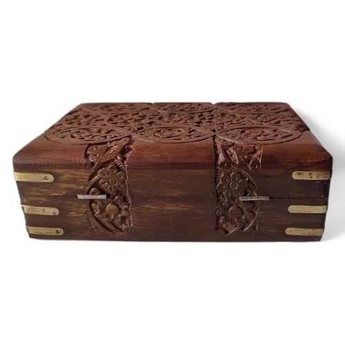 GURU JEE Hand Carved Wooden Jewellery Box 20 cm (8 Inch) | Decorative Floral Carvings Multipurpose Organiser thumbnail 3