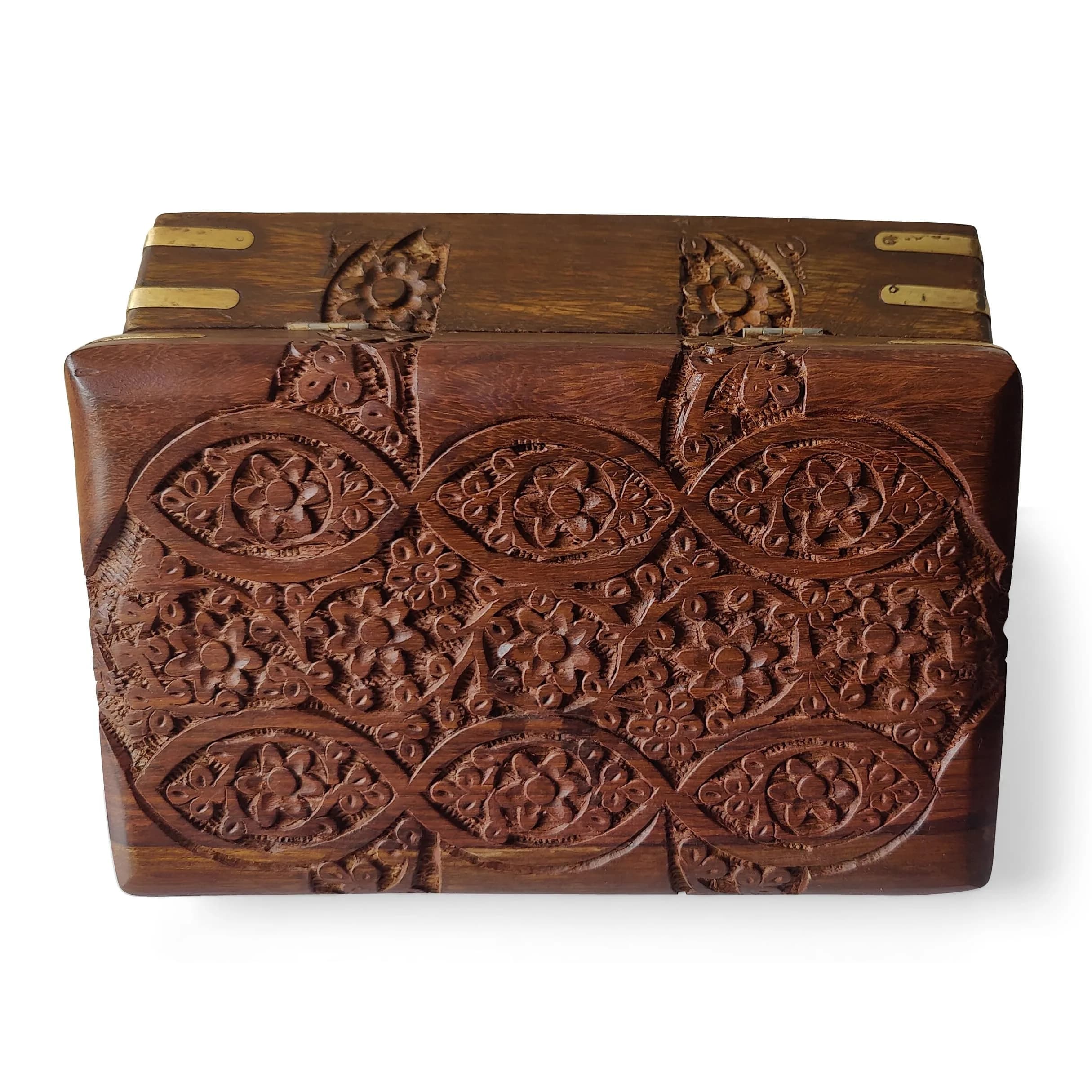 GURU JEE Hand Carved Wooden Jewellery Box 20 cm (8 Inch) | Decorative Floral Carvings Multipurpose Organiser - view 4