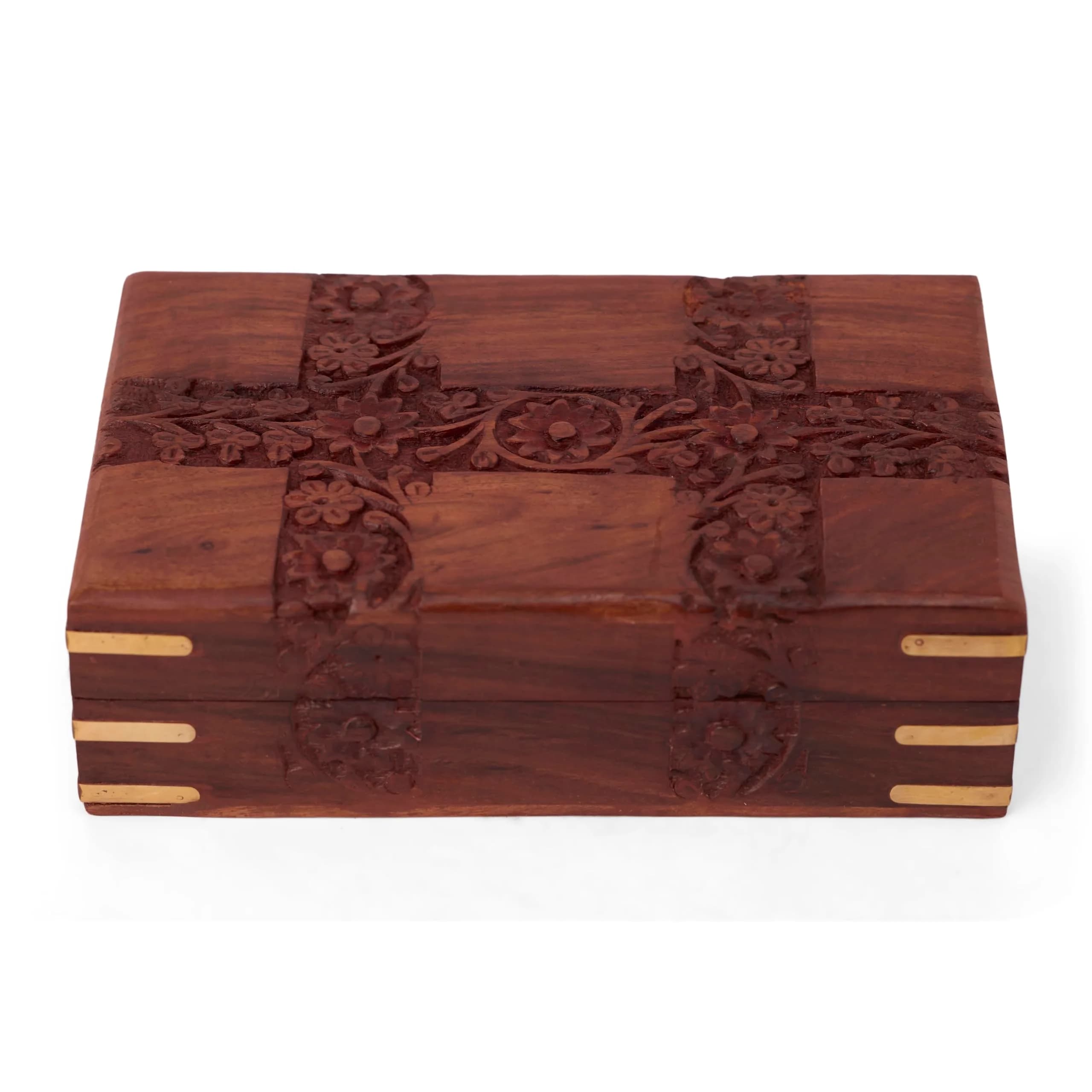 GURU JEE Handmade Indian Rosewood Jewellery Box 15cm (6 Inch) | Decorative Trinket Holder with Brass Inlay - main product image