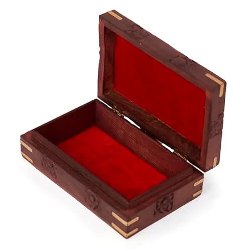 GURU JEE Handmade Indian Rosewood Jewellery Box 15cm (6 Inch) | Decorative Trinket Holder with Brass Inlay thumbnail 5
