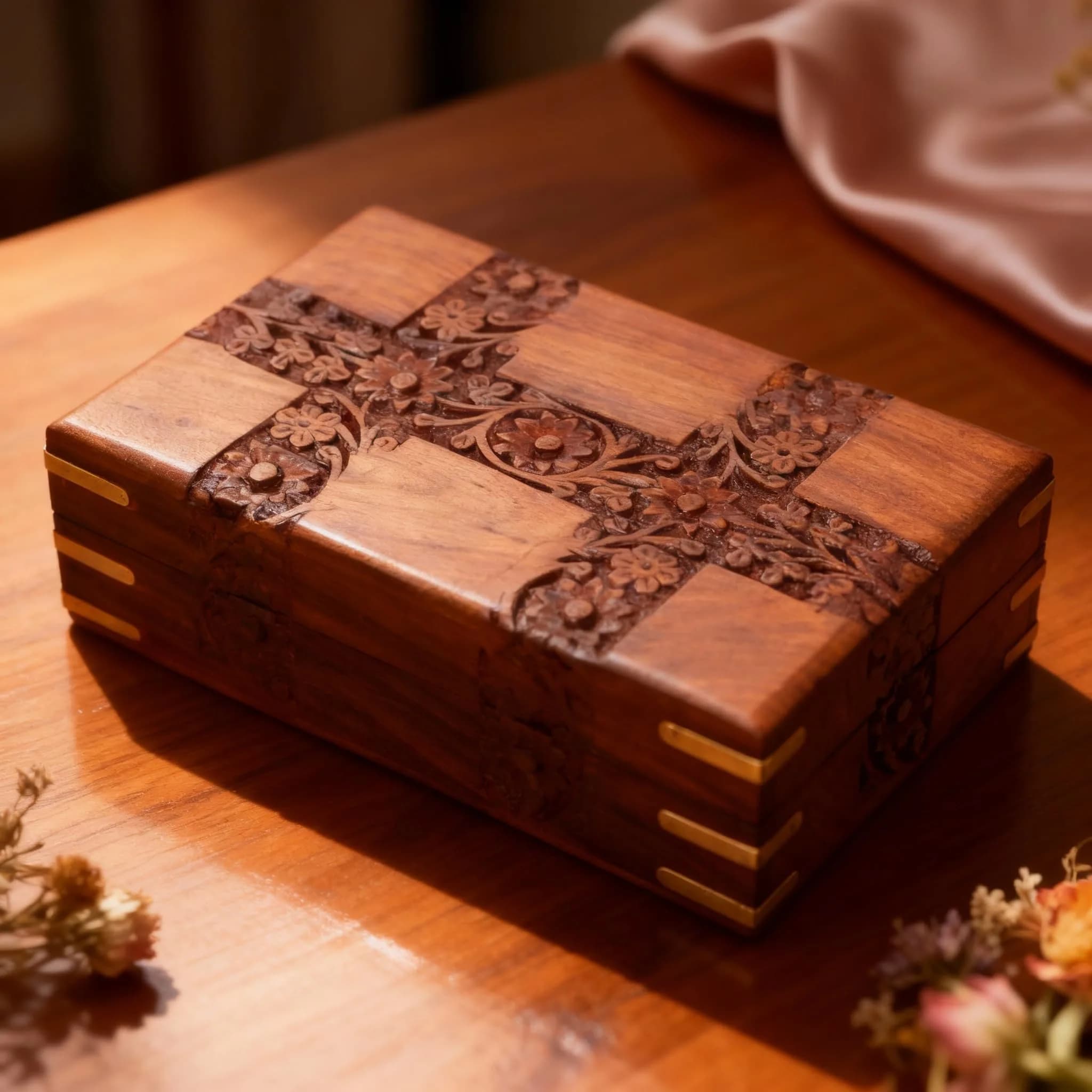 GURU JEE Handmade Indian Rosewood Jewellery Box 15cm (6 Inch) | Decorative Trinket Holder with Brass Inlay - view 6
