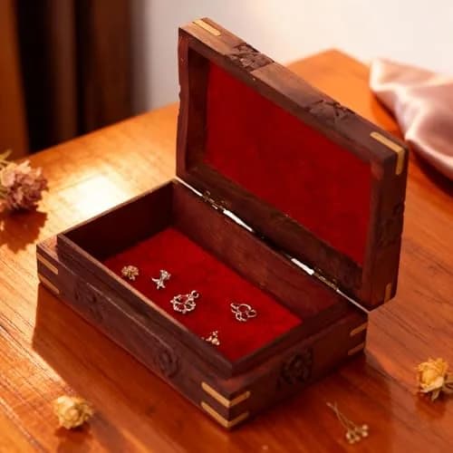 GURU JEE Handmade Indian Rosewood Jewellery Box 15cm (6 Inch) | Decorative Trinket Holder with Brass Inlay thumbnail 8