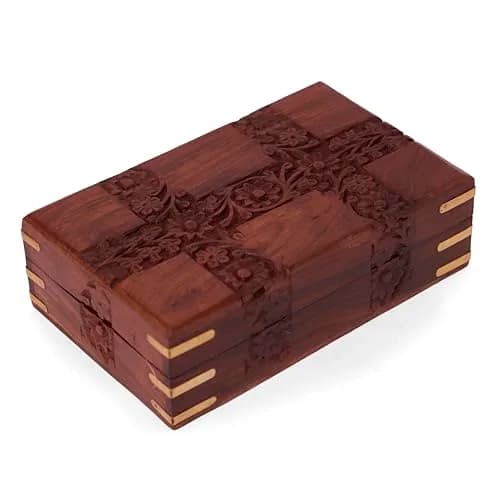 GURU JEE Handmade Indian Rosewood Jewellery Box 15cm (6 Inch) | Decorative Trinket Holder with Brass Inlay thumbnail 2