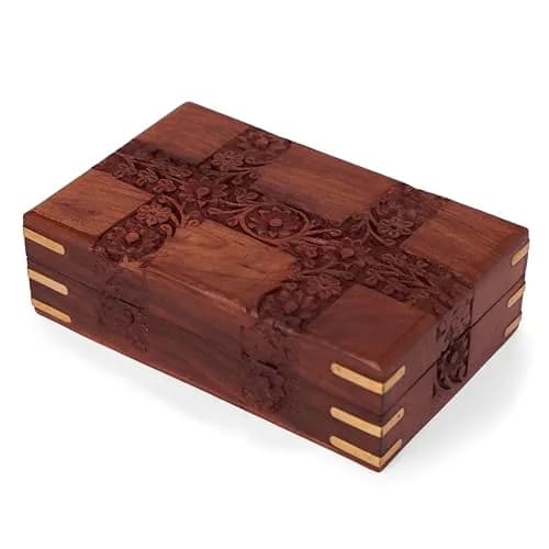 GURU JEE Handmade Indian Rosewood Jewellery Box 15cm (6 Inch) | Decorative Trinket Holder with Brass Inlay thumbnail 3