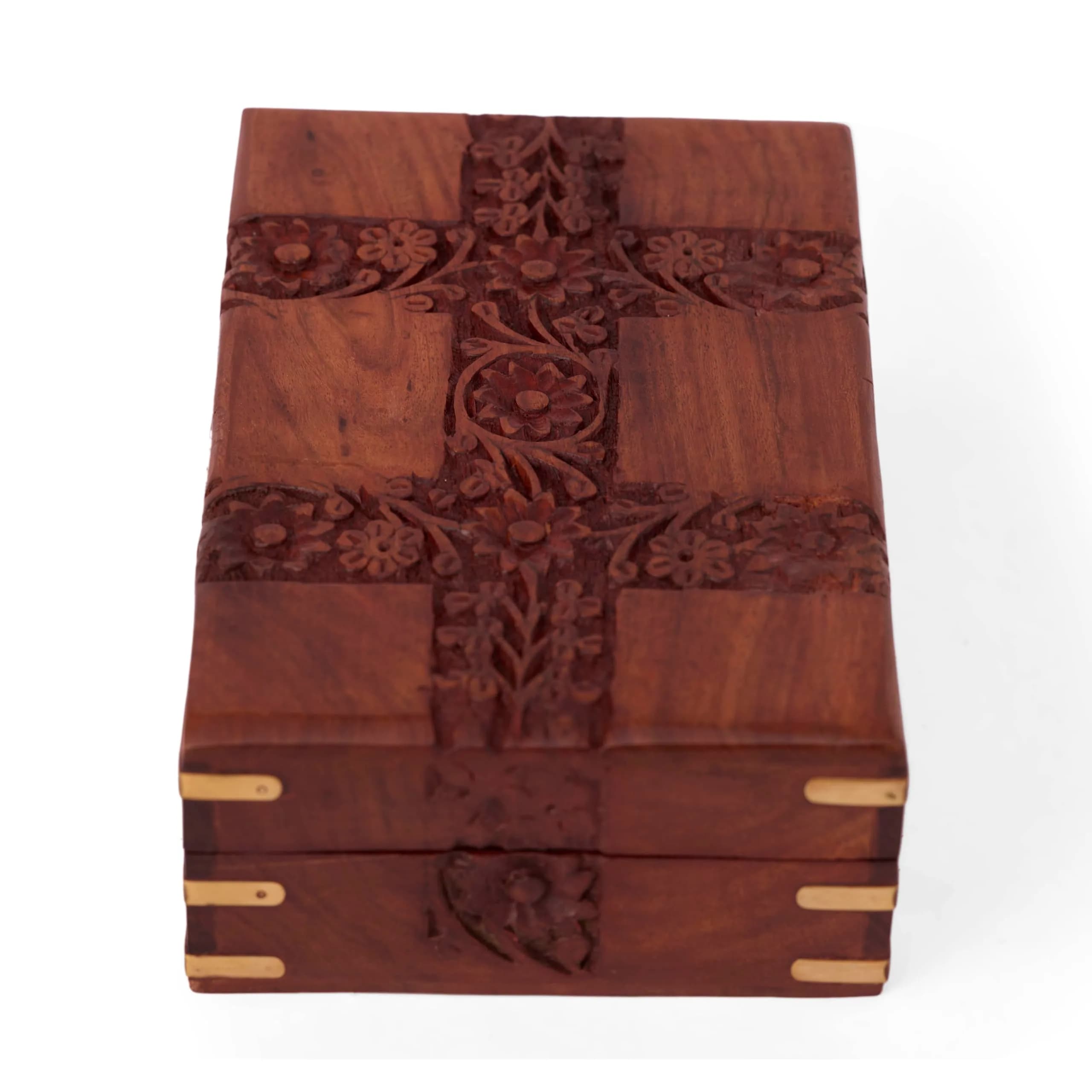 GURU JEE Handmade Indian Rosewood Jewellery Box 15cm (6 Inch) | Decorative Trinket Holder with Brass Inlay - view 4