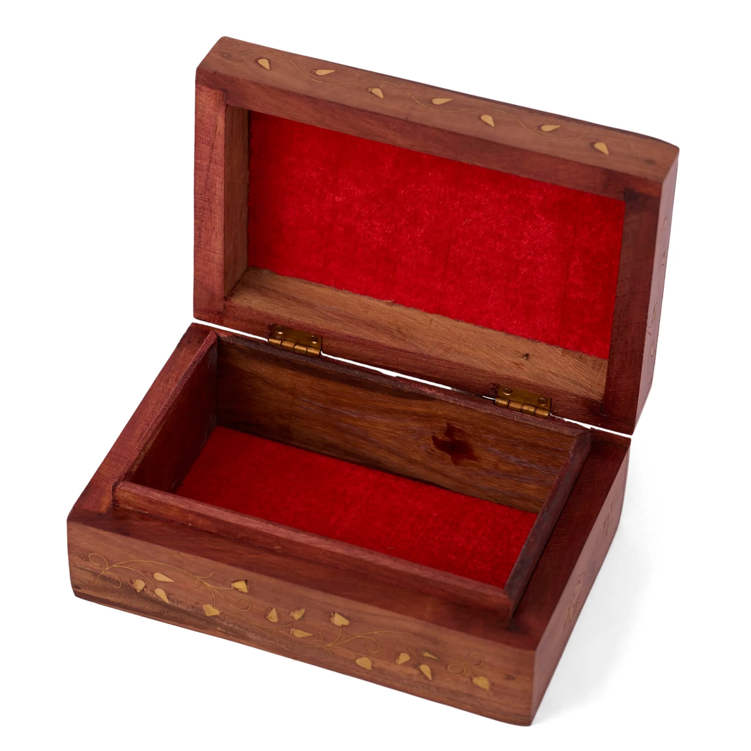 GURU JEE Hand Crafted Wooden Decorative Trinket Jewelry Box Organiser Floral Carvings & Brass Inlay Centre Flower 15cm (6 Inch) | Authentic USA Import - view 3