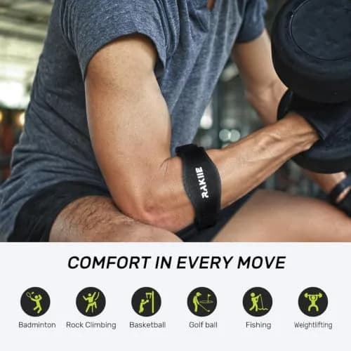 Rakiie 2 Pack Tennis Elbow Brace with Adjustable Strap | Support for Tennis & Golf (enables full range) thumbnail 6