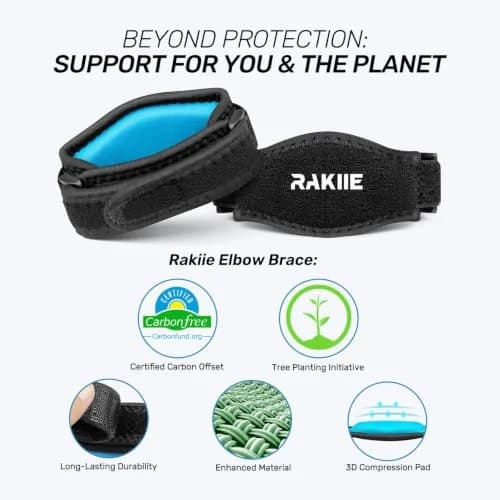 Rakiie 2 Pack Tennis Elbow Brace with Adjustable Strap | Support for Tennis & Golf (enables full range) thumbnail 4