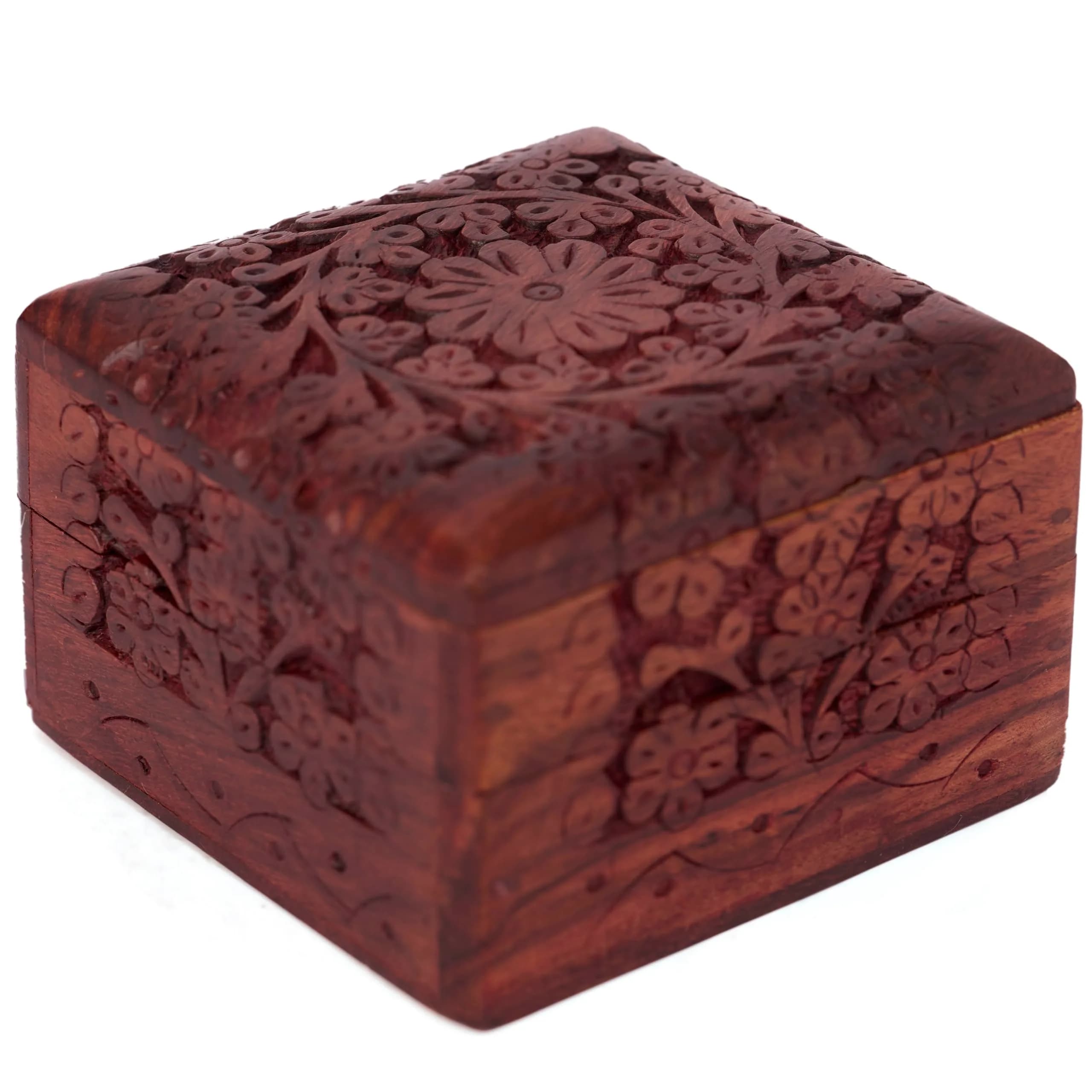 GURU JEE Wooden Hand Carved Keepsake Box 10cm (4 inch) | Intricate Floral Design for Jewellery Storage - view 3