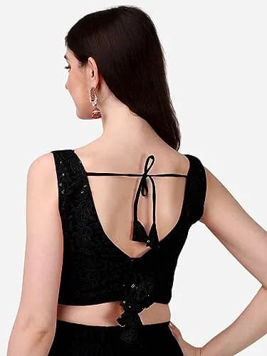 Pujia Mills Women's Georgette Sipali Sequin Sleeveless Blouse, Black, 38 | Elegant Indian Party Wear thumbnail 4