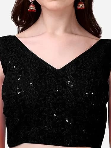 Pujia Mills Women's Georgette Sipali Sequin Sleeveless Blouse, Black, 38 | Elegant Indian Party Wear thumbnail 3