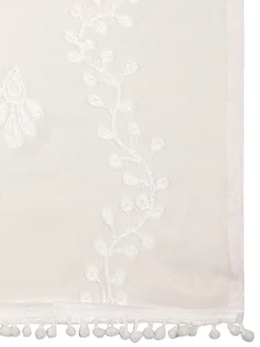 DUPATTA BAZAAR Embroidered Chiffon Dupatta with Pom Pom Lace, 2.4 meters (94.5 inches) | White thumbnail 5
