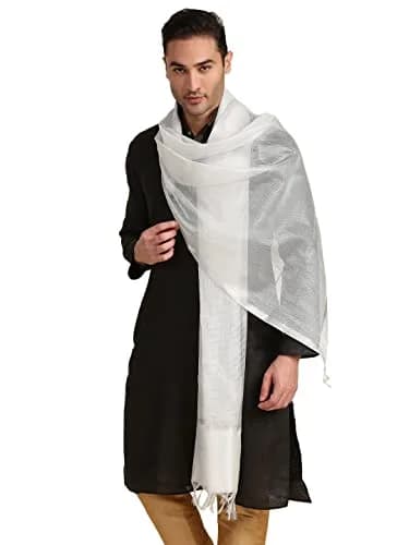 DUPATTA BAZAAR Men's Silk Dupatta for Kurta/Sherwani/Achkan 2.4m (94.5 inches) Silver | Elegant Ethnic Accessory thumbnail 4