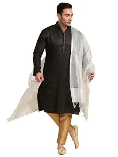 DUPATTA BAZAAR Men's Silk Dupatta for Kurta/Sherwani/Achkan 2.4m (94.5 inches) Silver | Elegant Ethnic Accessory thumbnail 2