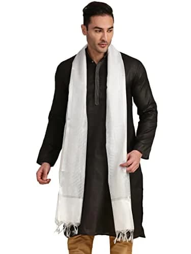 DUPATTA BAZAAR Men's Silk Dupatta for Kurta/Sherwani/Achkan 2.4m (94.5 inches) Silver | Elegant Ethnic Accessory thumbnail 3