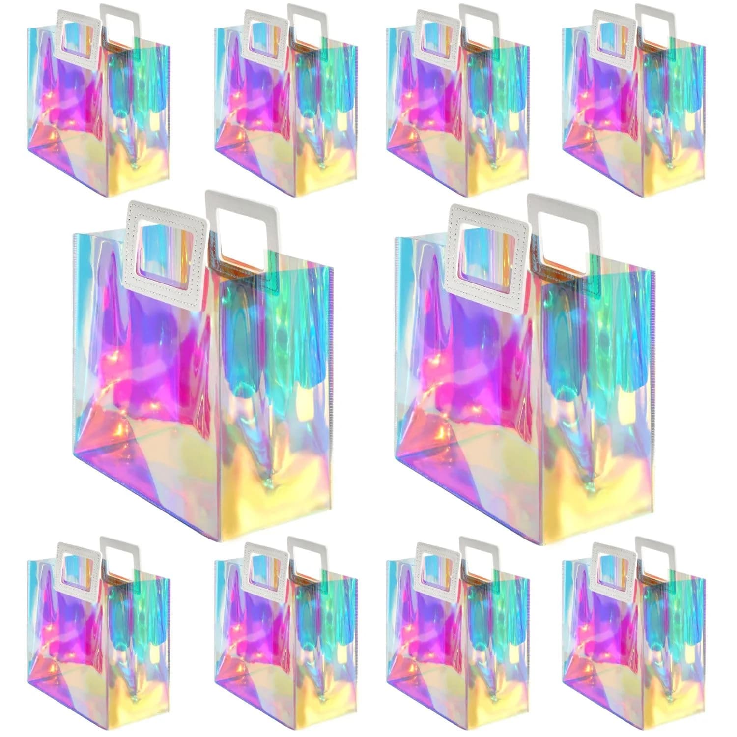 VUOJUR 8.3'' Holographic Gift Bags Pack of 10 | Reusable Birthday Gift Wrap