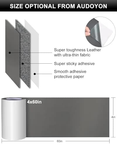 Numola Gray PU Leather Repair Patch 10cm x 152cm (4" x 60") | Anti-Scratch Upholstery Tape for Sofas, Car Seats, Bags thumbnail 2