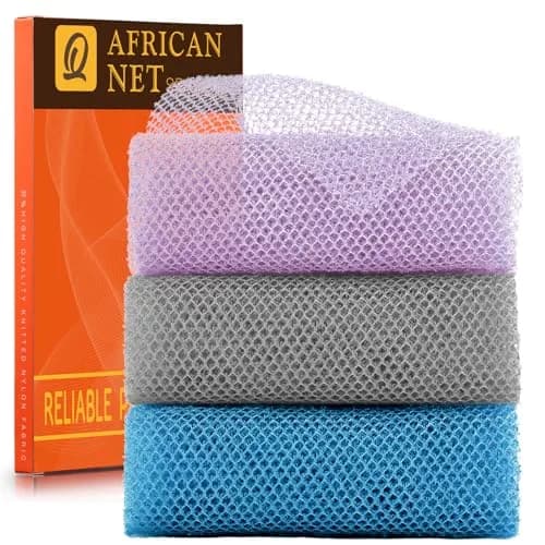 UJFQBH African Net Bath Sponge 3-Pack | Long Net Exfoliating Shower Scrubber for Smooth Skin thumbnail 1