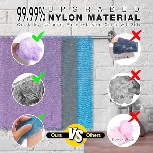 UJFQBH African Net Bath Sponge 3-Pack | Long Net Exfoliating Shower Scrubber for Smooth Skin thumbnail 2