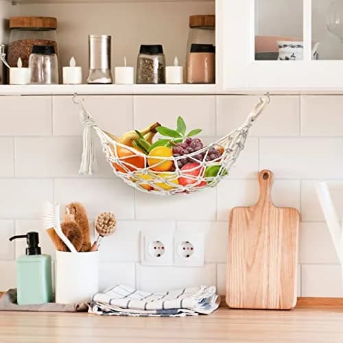 Motarna Hanging Fruit Hammock 22'' L | Handwoven Cotton Basket for Kitchen & Camping thumbnail 4