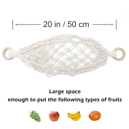 Motarna Hanging Fruit Hammock 22'' L | Handwoven Cotton Basket for Kitchen & Camping thumbnail 2