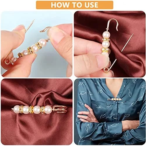 SANNIDHI Red Pearl Brooch Safety Pins for Women & Girls | 17-Piece Set thumbnail 3