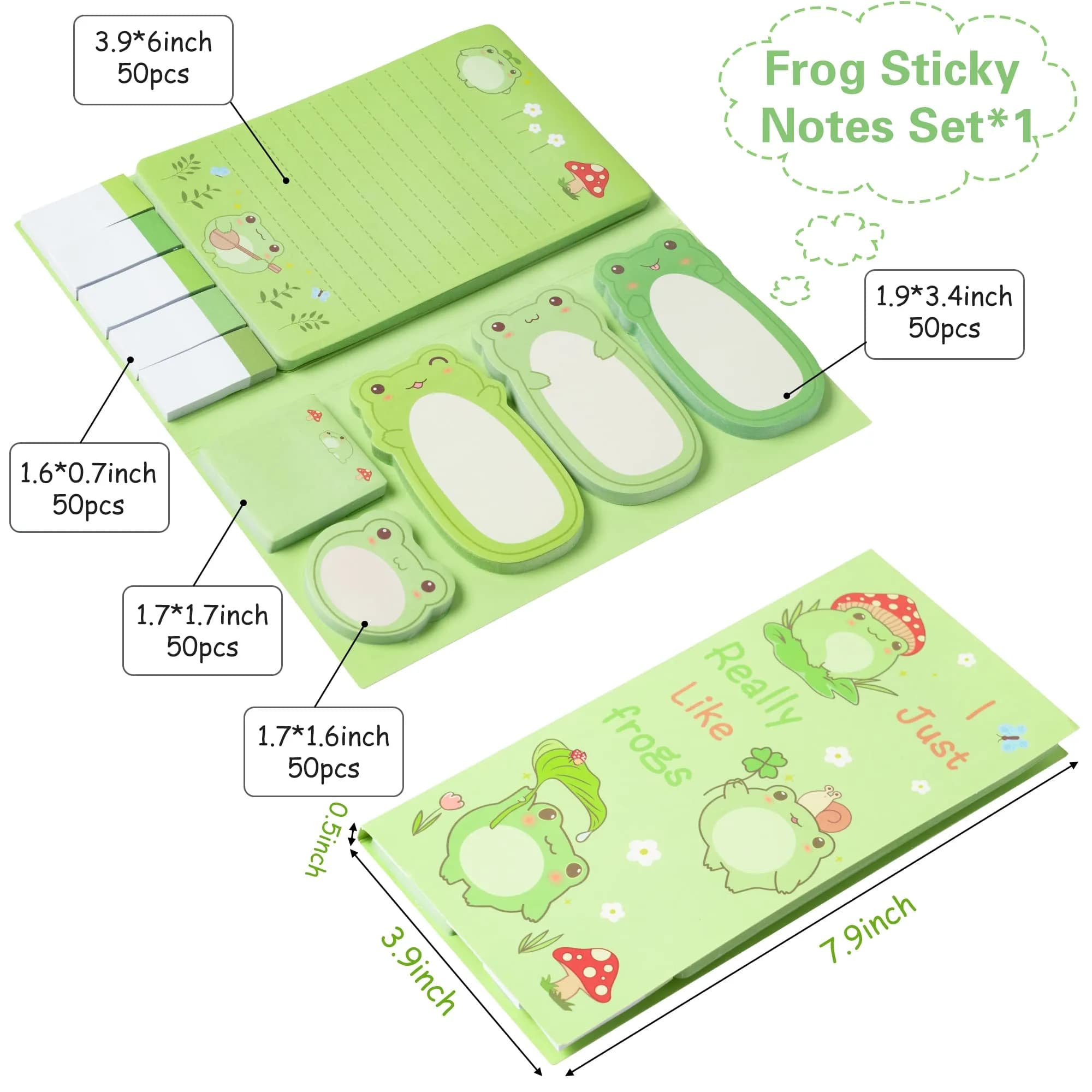 Xqumoi Frog Sticky Notes Set 946ml (32oz) | Cute Cartoon Memo Pads for Daily Reminders - view 2