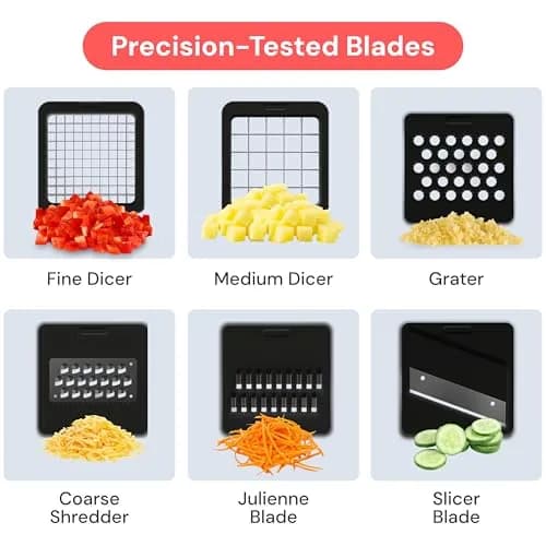 Fullstar 6-in-1 Vegetable Chopper & Mandoline Slicer with Container | 1.2L Capacity, 6 Stainless Steel Blades, White/Black thumbnail 4