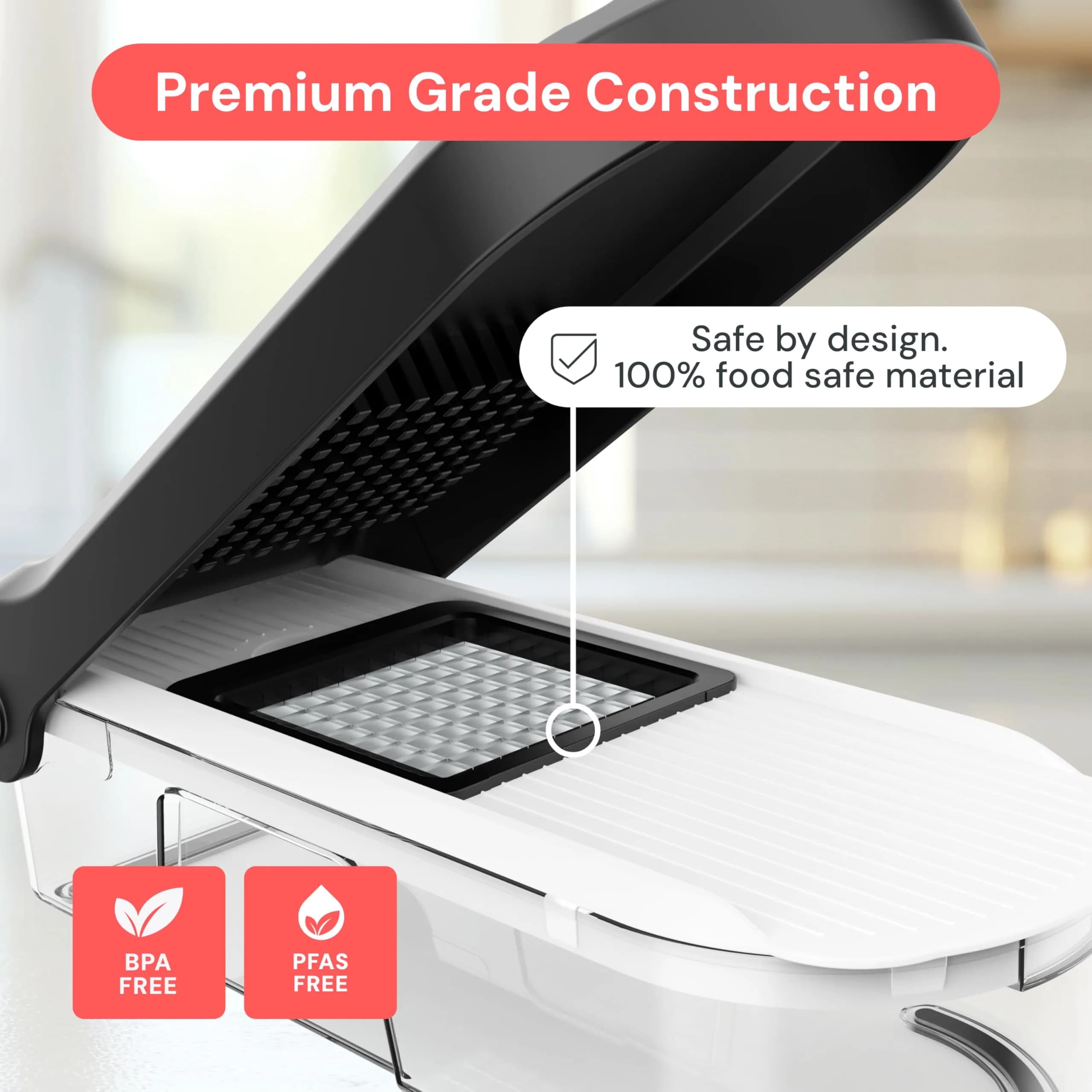 Fullstar 6-in-1 Vegetable Chopper & Mandoline Slicer with Container | 1.2L Capacity, 6 Stainless Steel Blades, White/Black - view 5