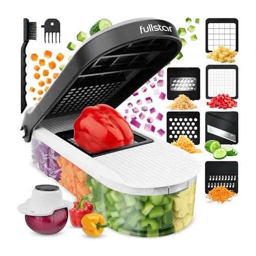 Fullstar 6-in-1 Vegetable Chopper & Mandoline Slicer with Container | 1.2L Capacity, 6 Stainless Steel Blades, White/Black thumbnail 1