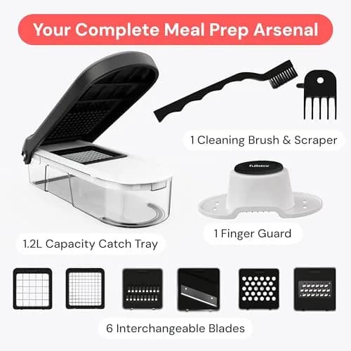 Fullstar 6-in-1 Vegetable Chopper & Mandoline Slicer with Container | 1.2L Capacity, 6 Stainless Steel Blades, White/Black thumbnail 8