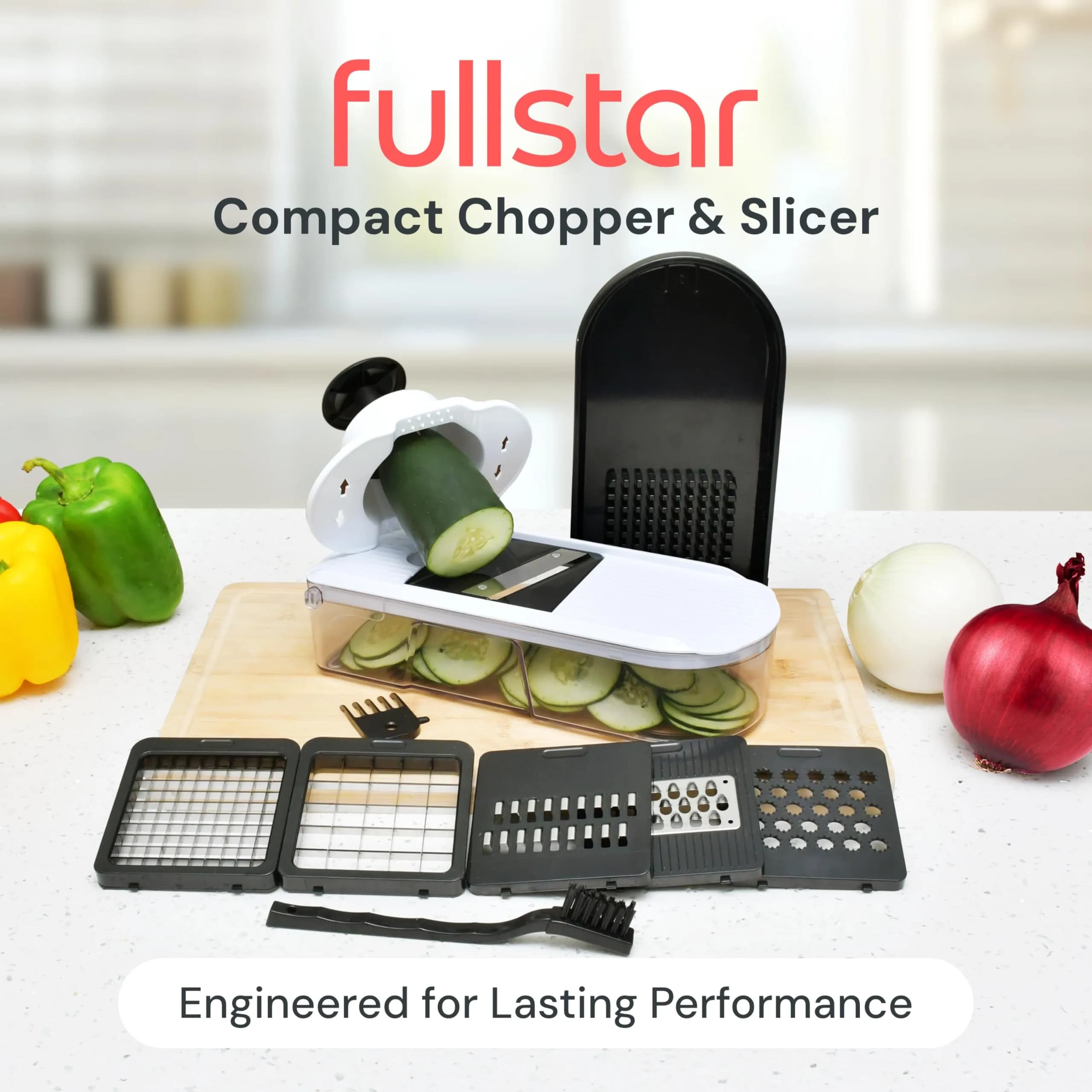 Fullstar 6-in-1 Vegetable Chopper & Mandoline Slicer with Container | 1.2L Capacity, 6 Stainless Steel Blades, White/Black - view 2