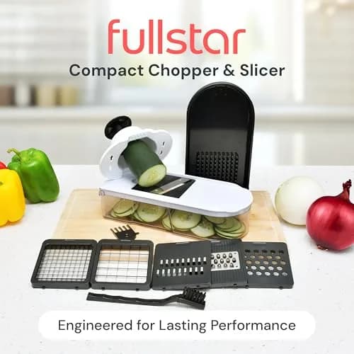 Fullstar 6-in-1 Vegetable Chopper & Mandoline Slicer with Container | 1.2L Capacity, 6 Stainless Steel Blades, White/Black thumbnail 2