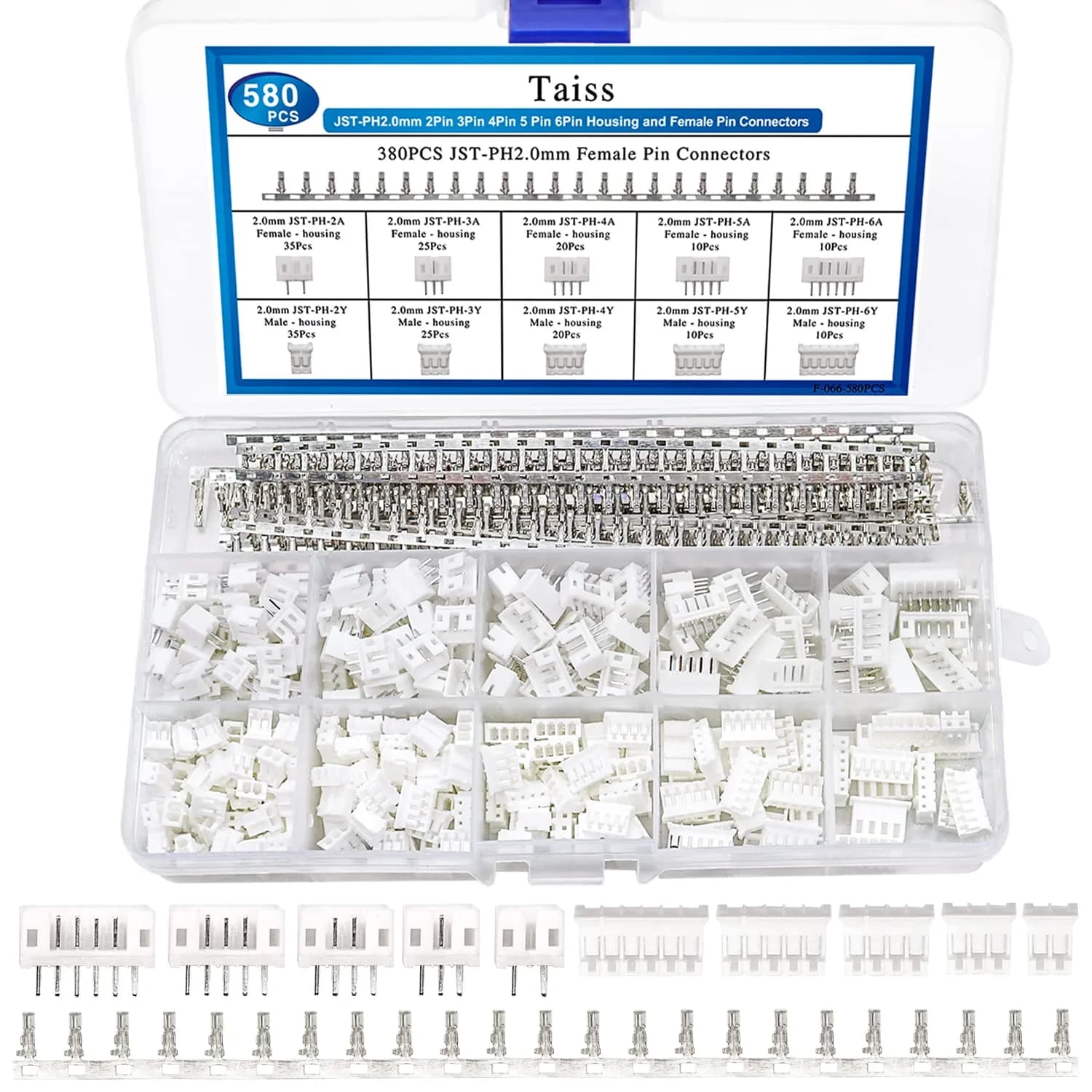 Taiss JST PH Connector Kit 580PCS 2.0mm | Widely Used in Household & Electronics — JST PH2.0mm Connector kit