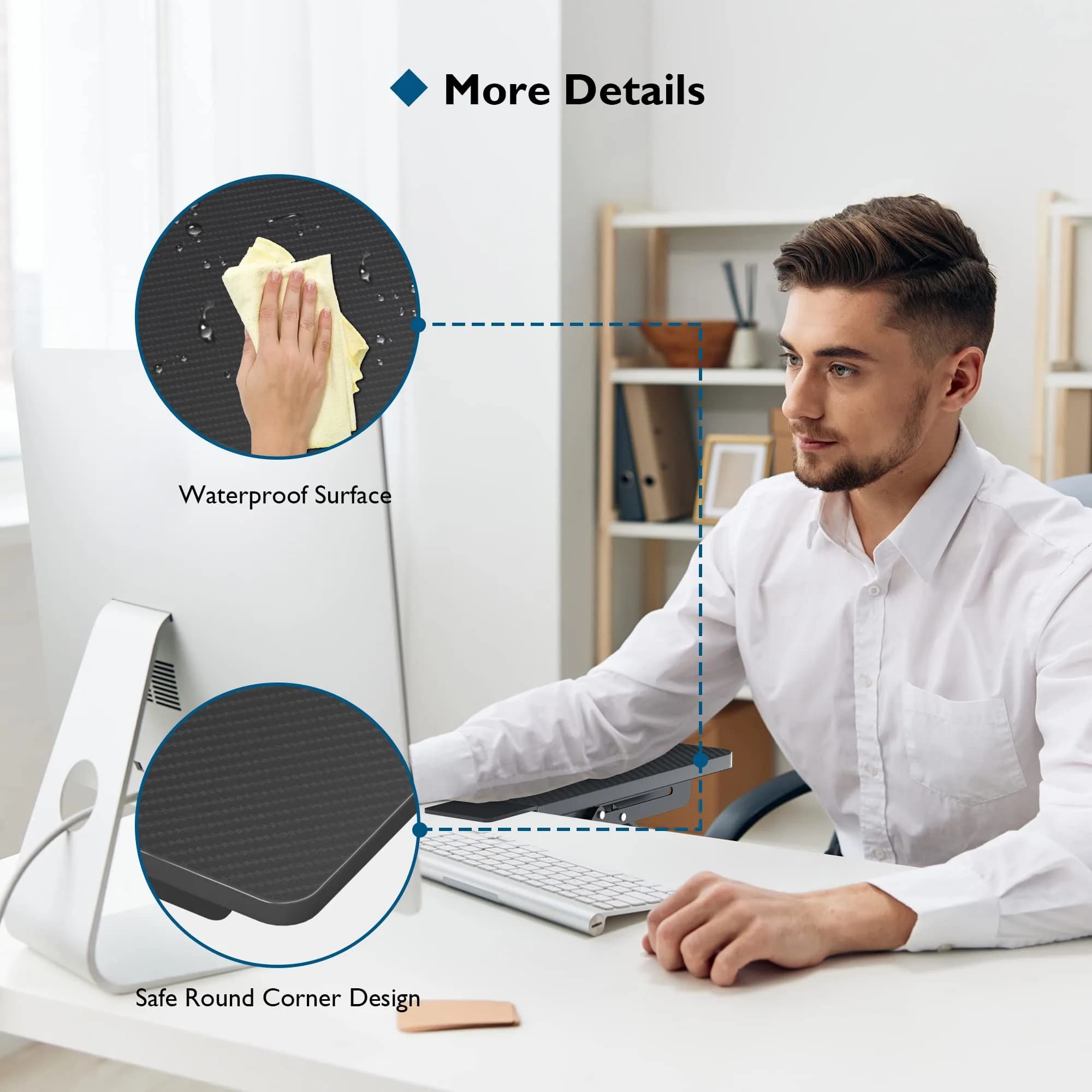 BONTEC Desk Extender Tray 30cm x 15cm (11.8"x5.9") | Clamp-On Ergonomic Arm Rest for Home & Office Use - view 4