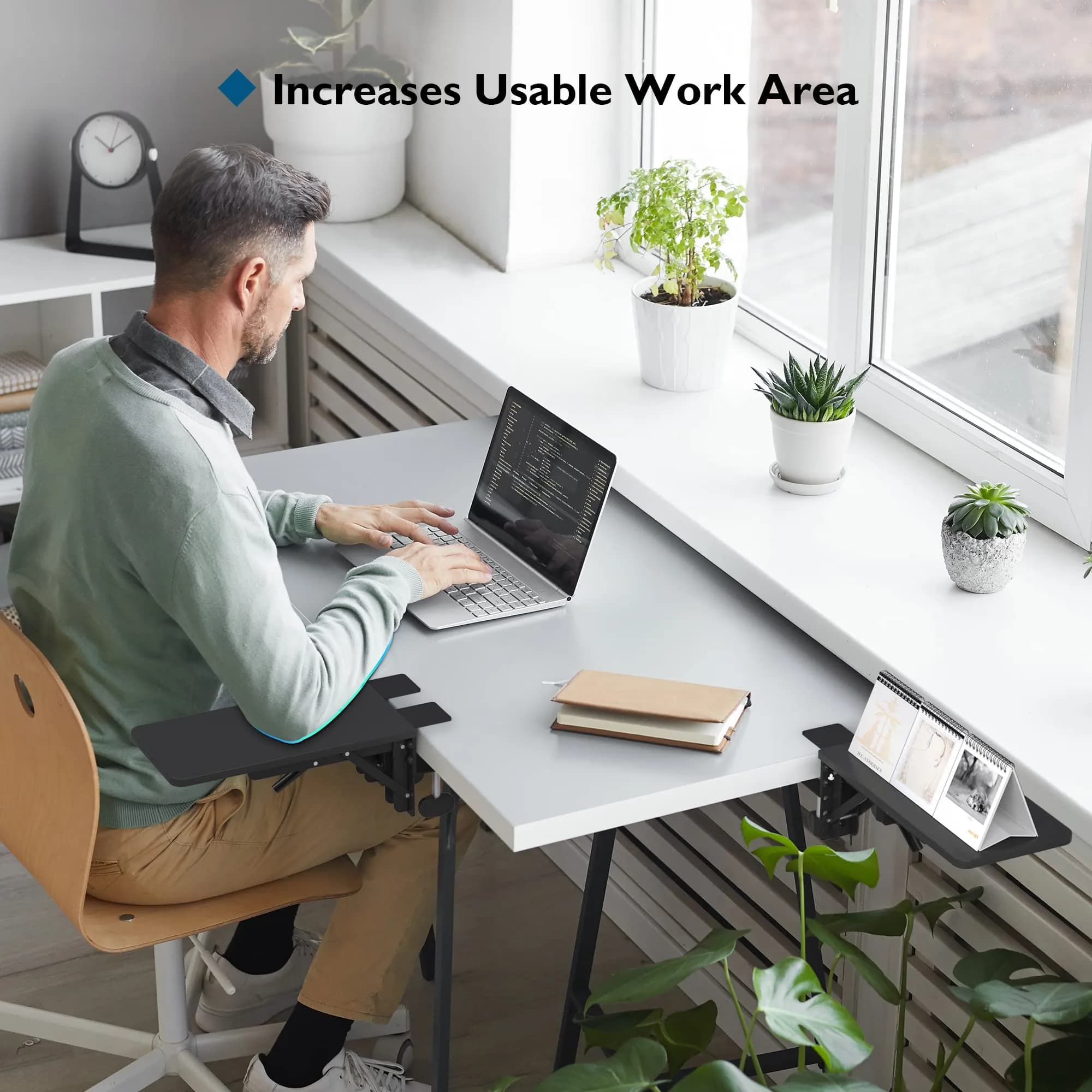 BONTEC Desk Extender Tray 30cm x 15cm (11.8"x5.9") | Clamp-On Ergonomic Arm Rest for Home & Office Use - view 2