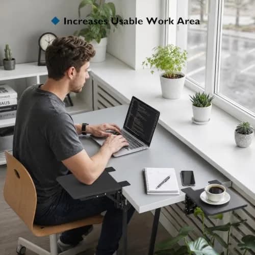 BONTEC Ergonomic Desk Extender Tray 9.5"x9.1" (24cmx23cm) Black | Clamp-on Keyboard and Mouse Shelf for Enhanced Workspace thumbnail 2
