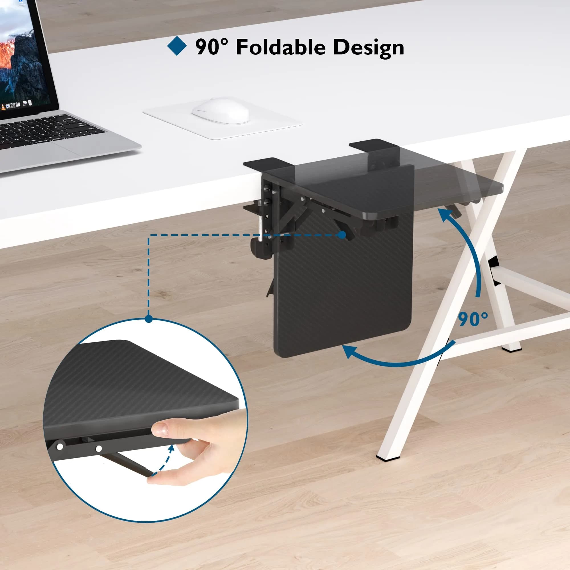 BONTEC Ergonomic Desk Extender Tray 9.5"x9.1" (24cmx23cm) Black | Clamp-on Keyboard and Mouse Shelf for Enhanced Workspace - view 3