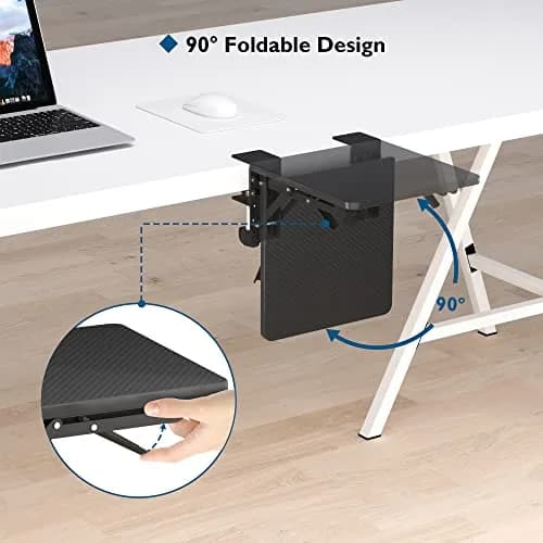 BONTEC Ergonomic Desk Extender Tray 9.5"x9.1" (24cmx23cm) Black | Clamp-on Keyboard and Mouse Shelf for Enhanced Workspace thumbnail 3