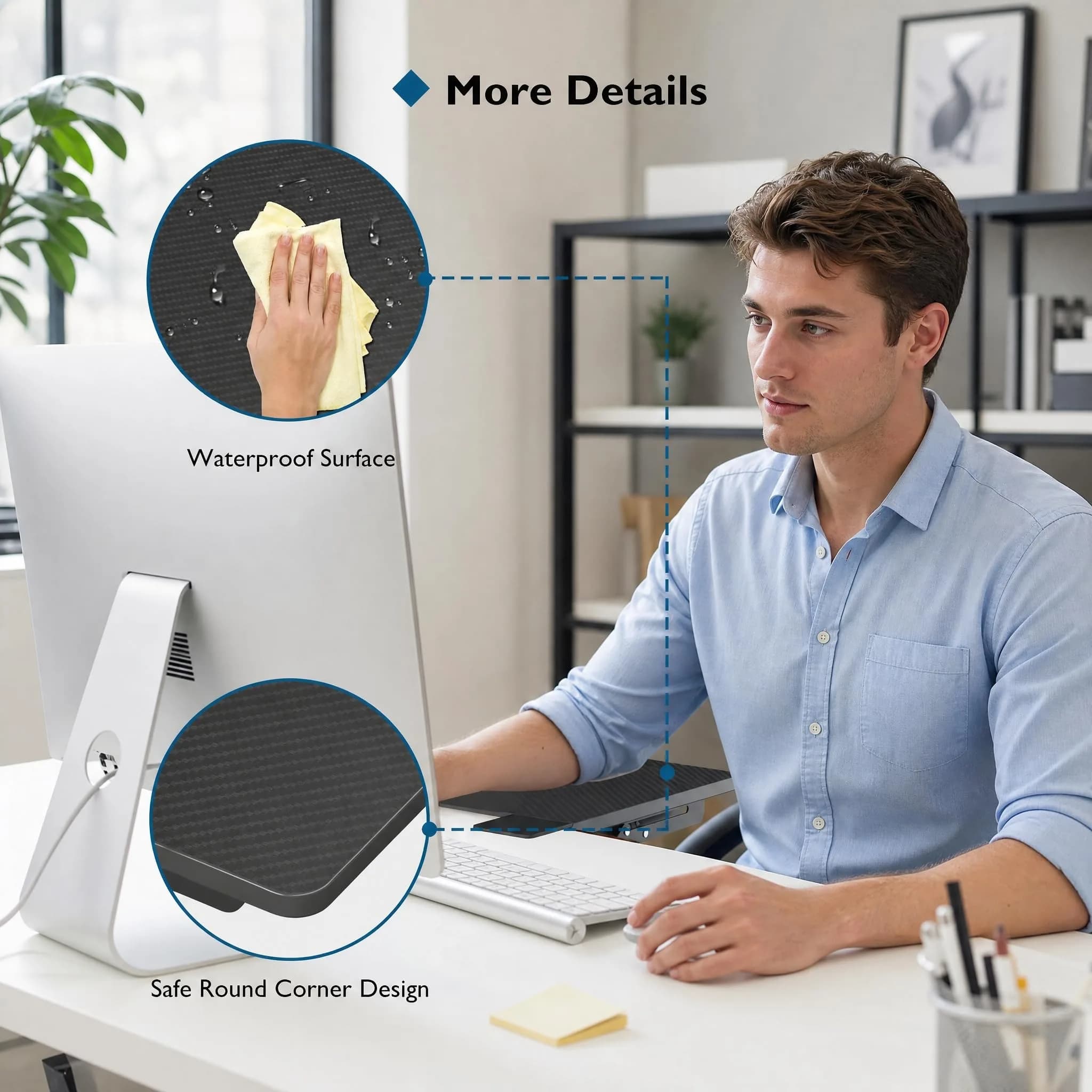 BONTEC Ergonomic Desk Extender Tray 9.5"x9.1" (24cmx23cm) Black | Clamp-on Keyboard and Mouse Shelf for Enhanced Workspace - view 4