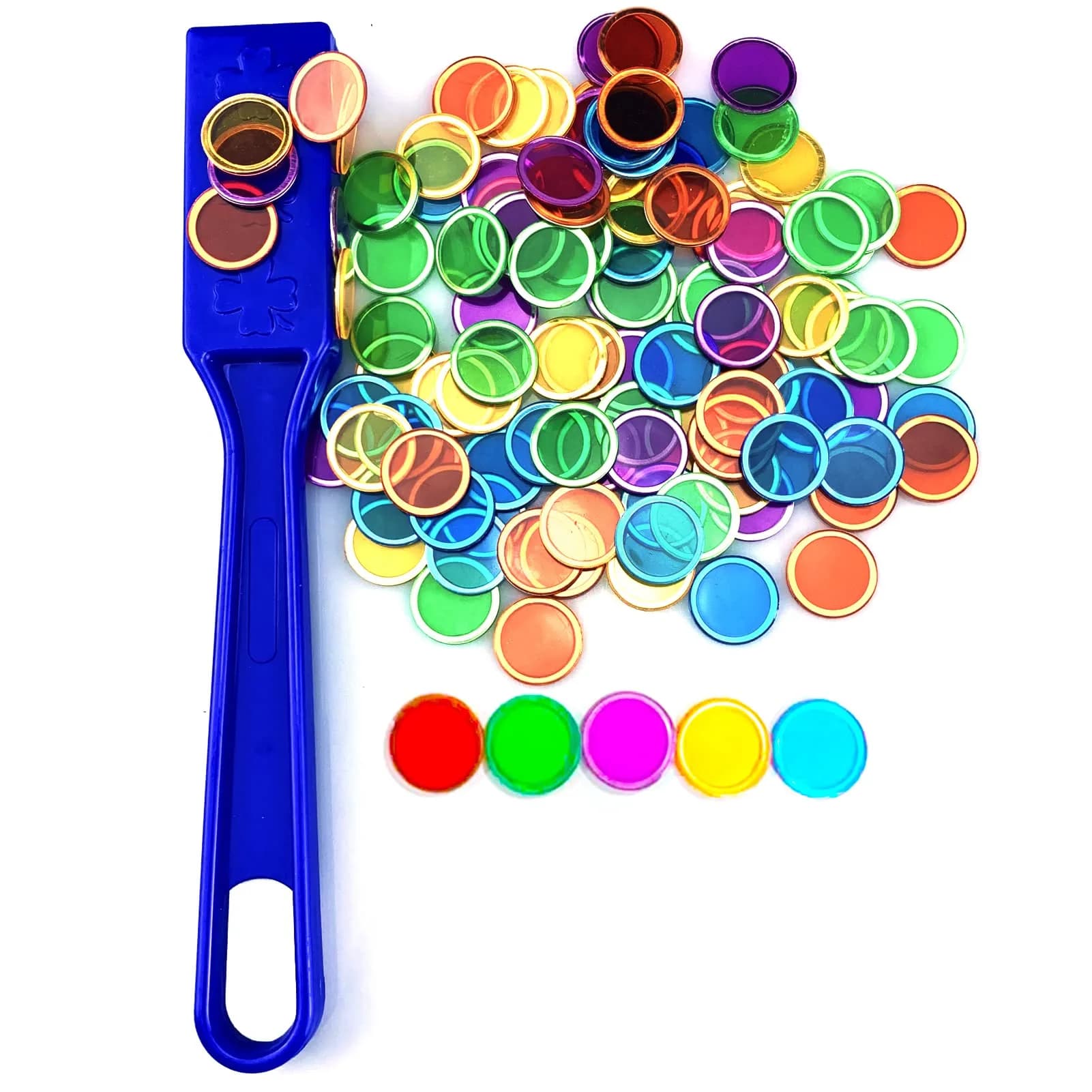 Dacefloy Magnetic Wands and Bingo Chips Set Magnet Wand 100 Multicolour Metal Ringed Discs Kids Science STEM Kit Learning Accessories Family Game Night Tokens — Blue - main product image