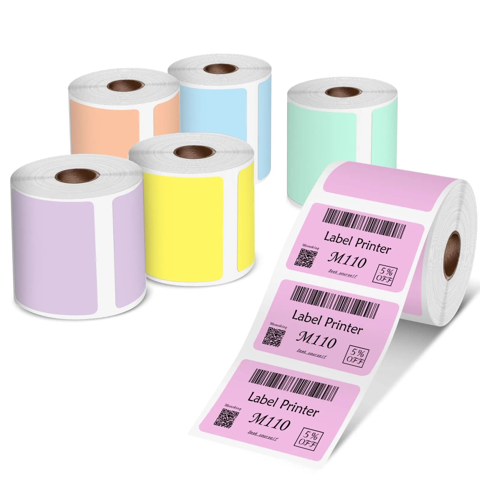 Phomemo M110 Labels 6 Rolls (40x30mm / 1.57"x1.18") | Assorted Colors, Thermal Adhesive Sticker Rolls — Colored