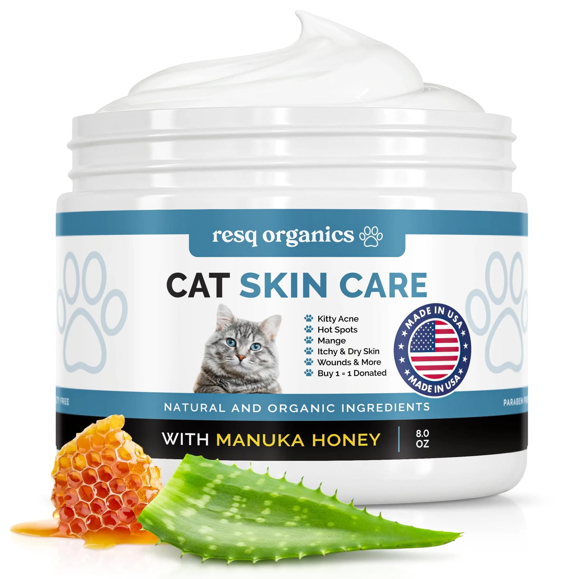 ResQ Organics Cat Paw Balm 8 oz | Hot Spot & Dermatitis Relief for Cats — 8 Ounces