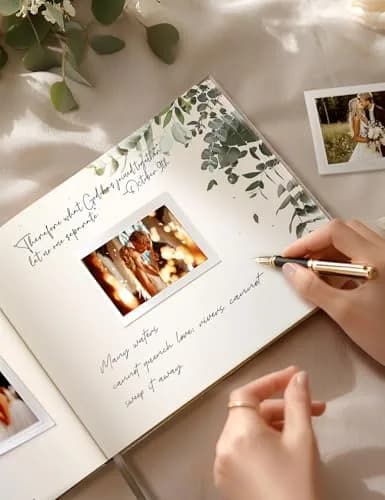 molekaus Wedding Guest Book Hardcover 8" x 10" (20.3 x 25.4 cm) with Photo Frame, 100 Pages | Classic Linen Design thumbnail 4