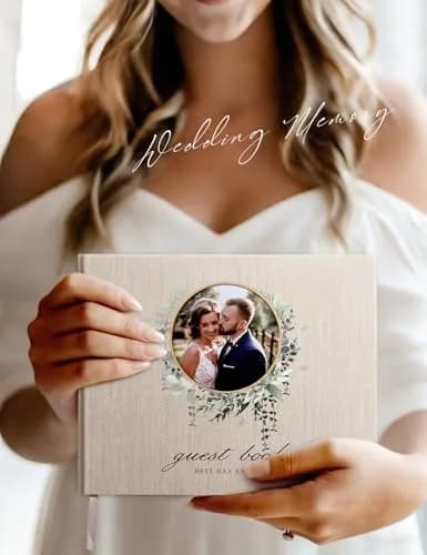 molekaus Wedding Guest Book Hardcover 8" x 10" (20.3 x 25.4 cm) with Photo Frame, 100 Pages | Classic Linen Design thumbnail 5
