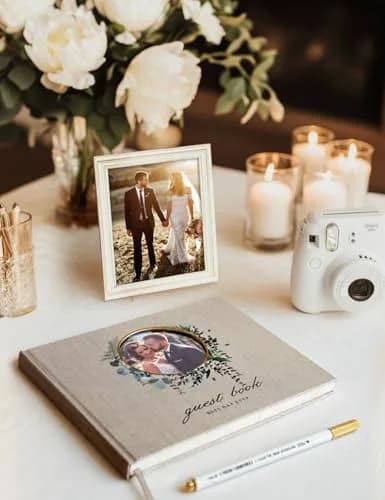 molekaus Wedding Guest Book Hardcover 8" x 10" (20.3 x 25.4 cm) with Photo Frame, 100 Pages | Classic Linen Design thumbnail 6